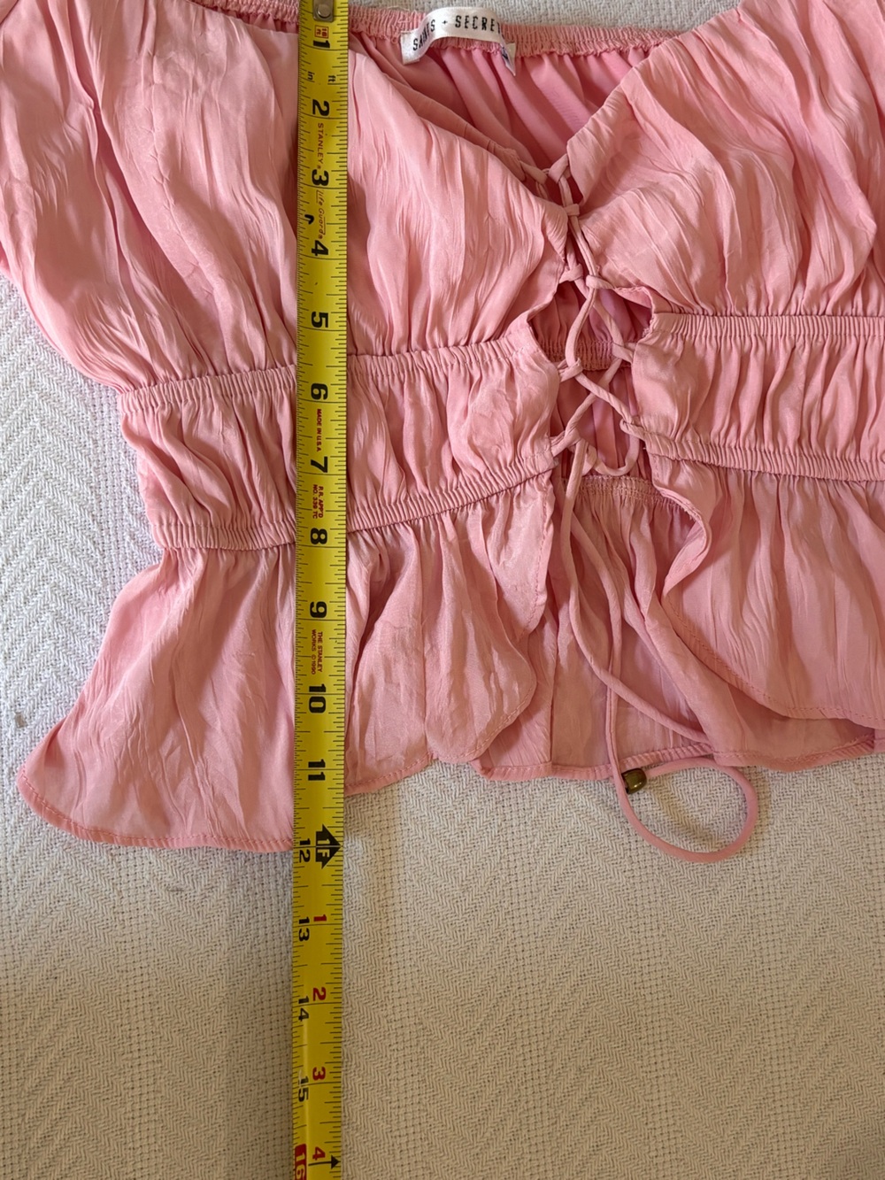 🟡Pink Ruffle Tie-Front Crop Top - Picture 9 of 10